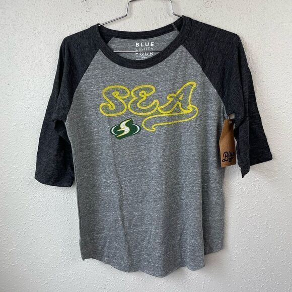 NWT Custom Print Blue 84 Seattle Sonics Throw Back T-Shirt Size Large or Small - Picture 1 of 5